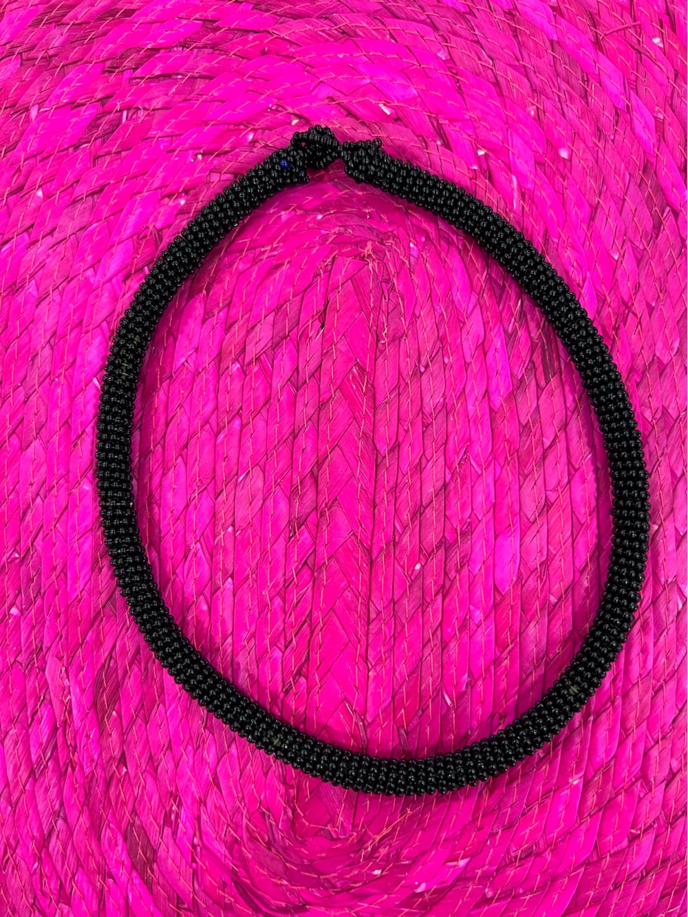 New Classic Black Beaded Necklace/Choker - handmade by Colombian/Wayuu artist.